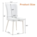 English Elm Modern Minimalist Dining Chair, White Pu Leather Curved Back and Seat Cushion, White Metal Chair Legs, Suitable For Dining Room, Bedroom, Living Room. A Set Of 2 Chairs. 008