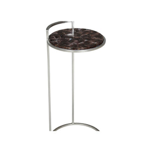 Chelsea House Oleron Violet Oyster Inlay Side Table With Antique Silver Curved Base — Hand-Finished Accent Piece 370122