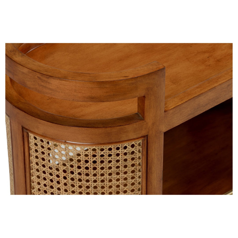 Chelsea House Berkshire Midcentury Maple Bar Cart With Cane Sides, Antique Brass Accents, Compact Entertaining Hub 370130