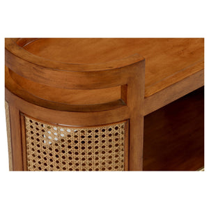 Chelsea House Berkshire Midcentury Maple Bar Cart With Cane Sides, Antique Brass Accents, Compact Entertaining Hub 370130