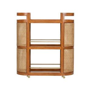 Chelsea House Berkshire Midcentury Maple Bar Cart With Cane Sides, Antique Brass Accents, Compact Entertaining Hub 370130