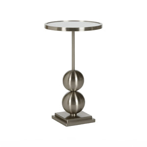 Chelsea House Garrett Satin Nickel Drink Table With Antique Mirrored Top, Sculptural Spheres, Compact 21"H 370141