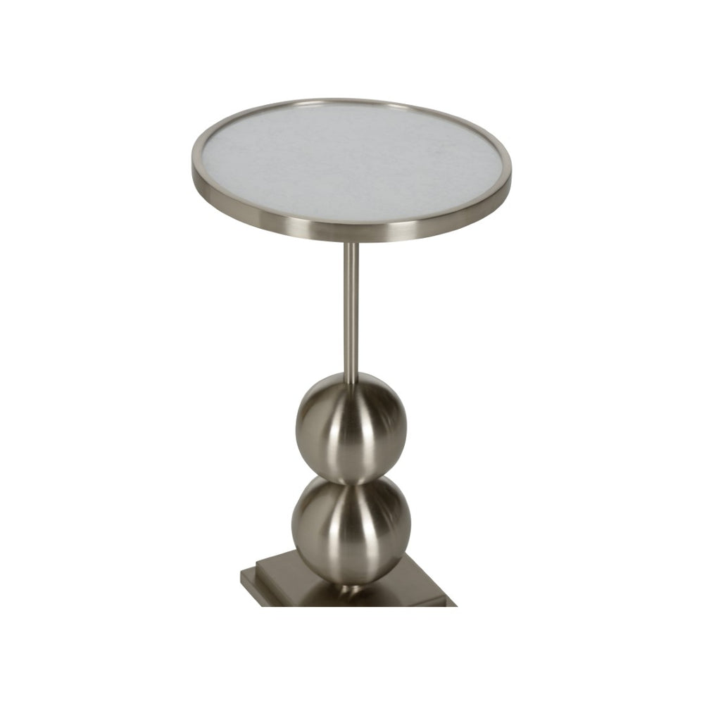 Chelsea House Garrett Satin Nickel Drink Table With Antique Mirrored Top, Sculptural Spheres, Compact 21"H 370141