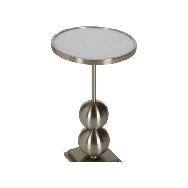 Chelsea House Garrett Satin Nickel Drink Table With Antique Mirrored Top, Sculptural Spheres, Compact 21"H 370141