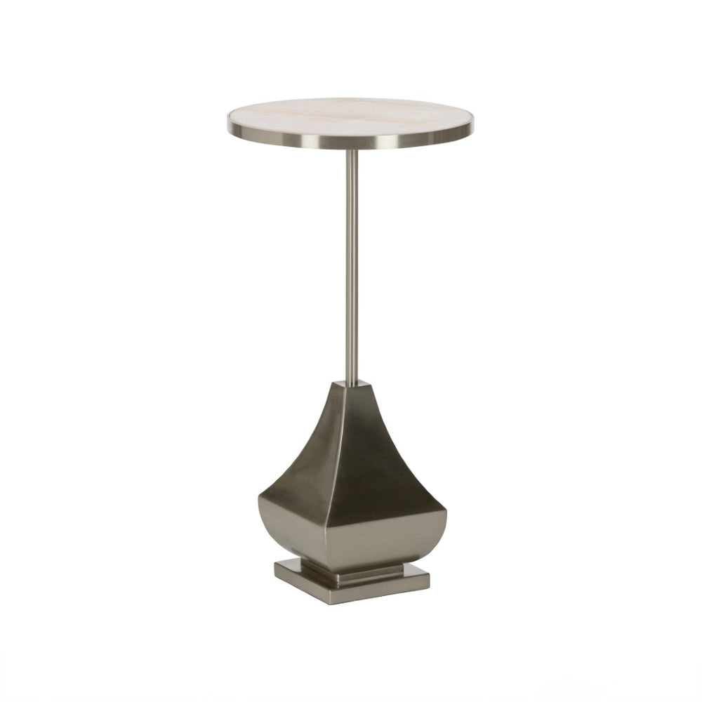 Chelsea House Essex Rose Quartz Drinks Table With Satin Nickel Base — Genuine Veined Stone Accent Table, 24" High 370144