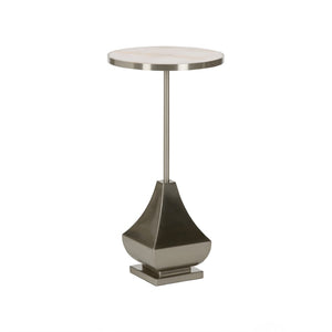 Chelsea House Essex Rose Quartz Drinks Table With Satin Nickel Base — Genuine Veined Stone Accent Table, 24" High 370144