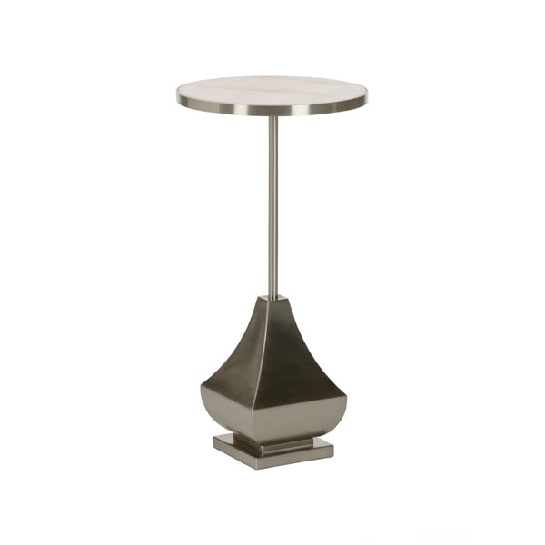 Chelsea House Essex Rose Quartz Drinks Table With Satin Nickel Base — Genuine Veined Stone Accent Table, 24" High 370144