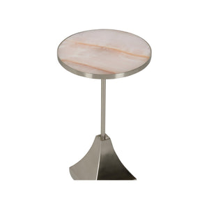 Chelsea House Essex Rose Quartz Drinks Table With Satin Nickel Base — Genuine Veined Stone Accent Table, 24" High 370144
