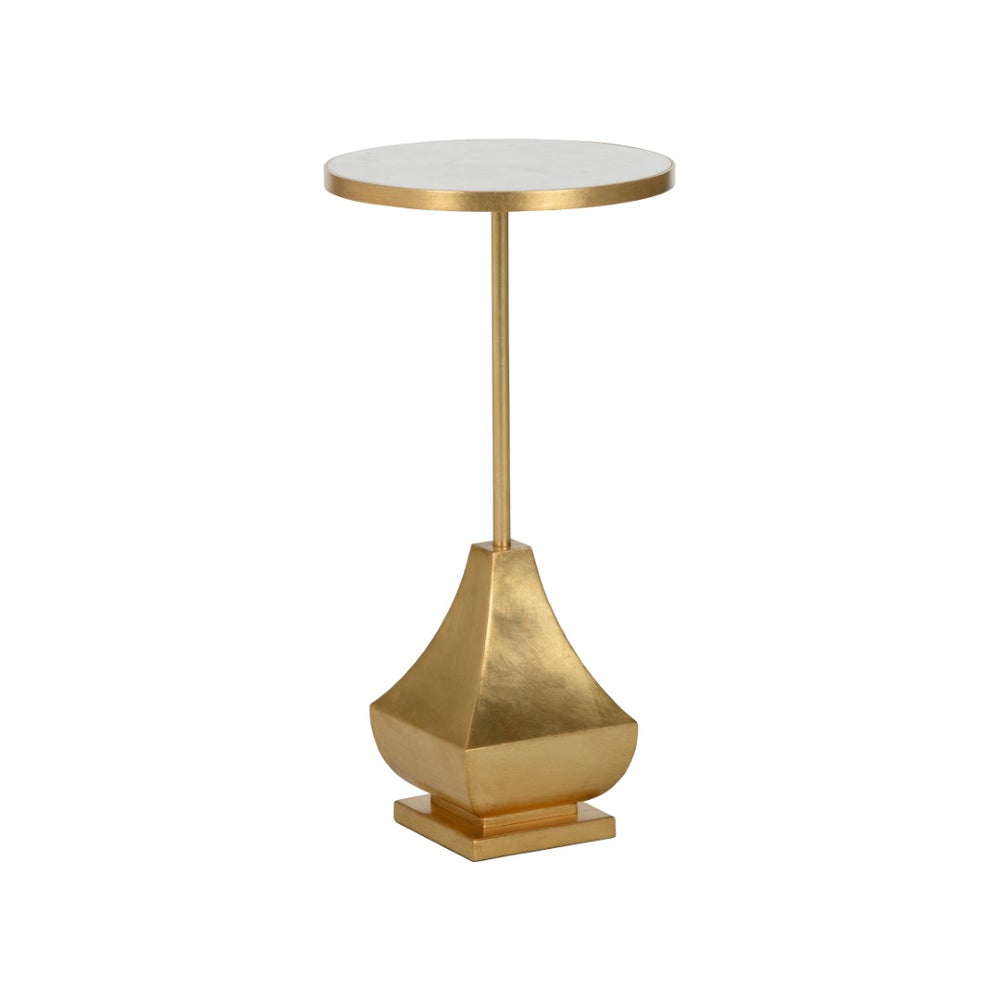 Chelsea House Essex White Marble Drinks Table With Aged Brass Base — Compact 24" Accent Side Table For Living Rooms 370145