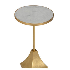 Chelsea House Essex White Marble Drinks Table With Aged Brass Base — Compact 24" Accent Side Table For Living Rooms 370145