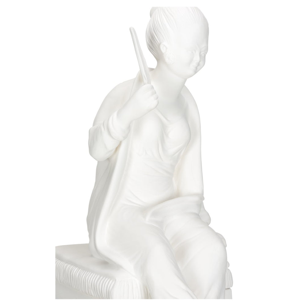 Chelsea House Chinoserie Matte White Woman On Pedestal By Bill Cain — Italian Ceramic Sculpture, Elegant Focal Point 370149