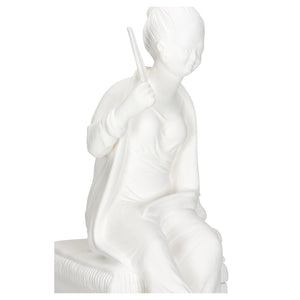 Chelsea House Chinoserie Matte White Woman On Pedestal By Bill Cain — Italian Ceramic Sculpture, Elegant Focal Point 370149