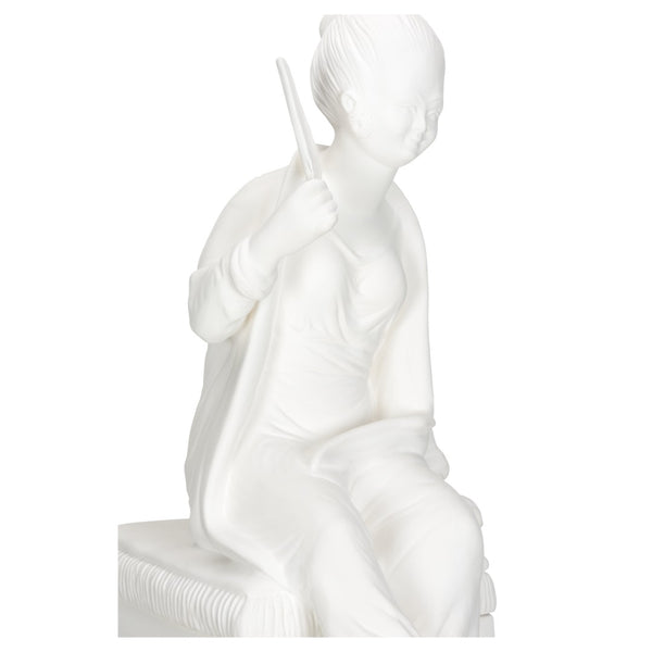 Chelsea House Chinoserie Matte White Woman On Pedestal By Bill Cain — Italian Ceramic Sculpture, Elegant Focal Point 370149