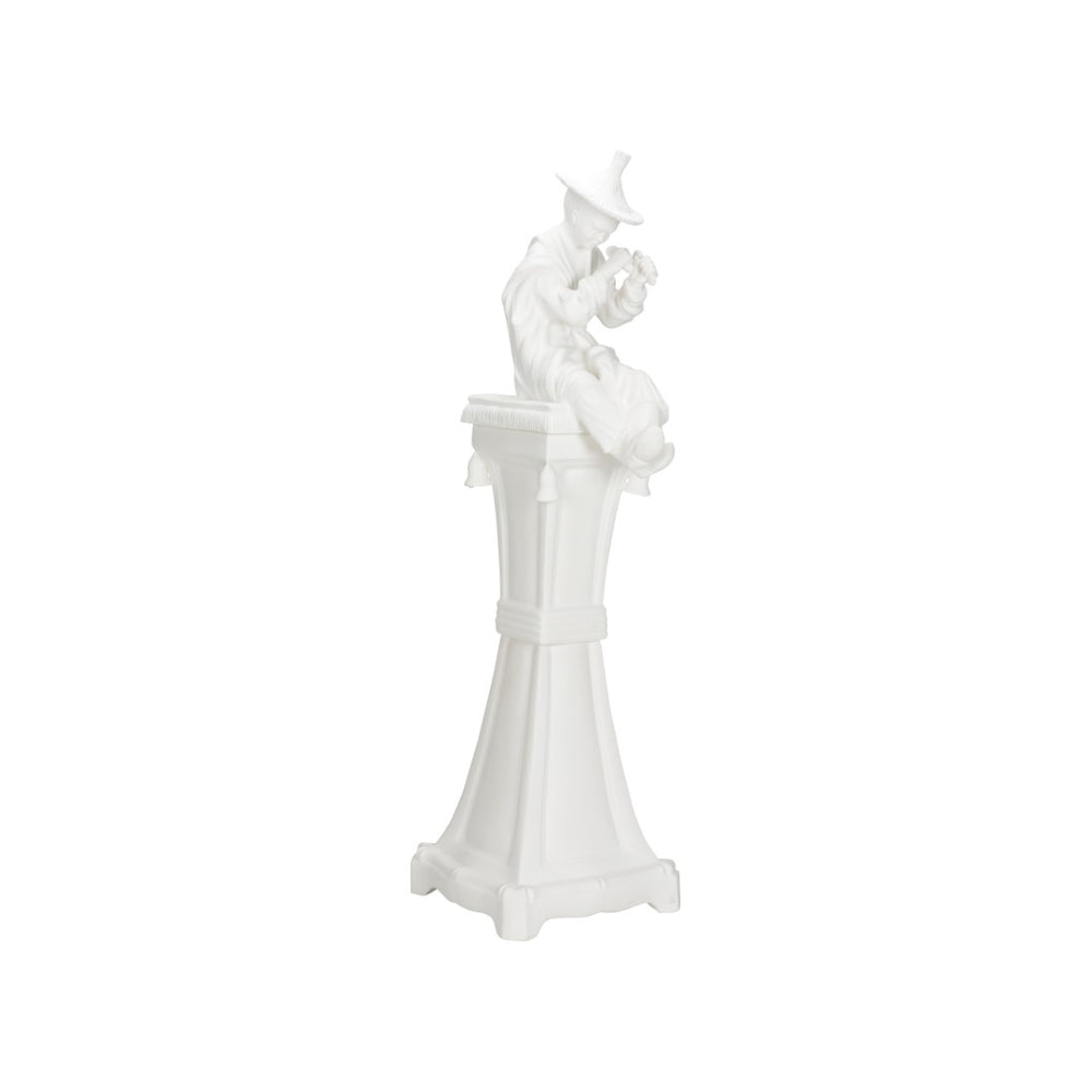 Chelsea House Chinese Seated Man Sculpture In Matte White Glaze By Bill Cain — Italian Ceramic Focal Art Piece, 69" 370150