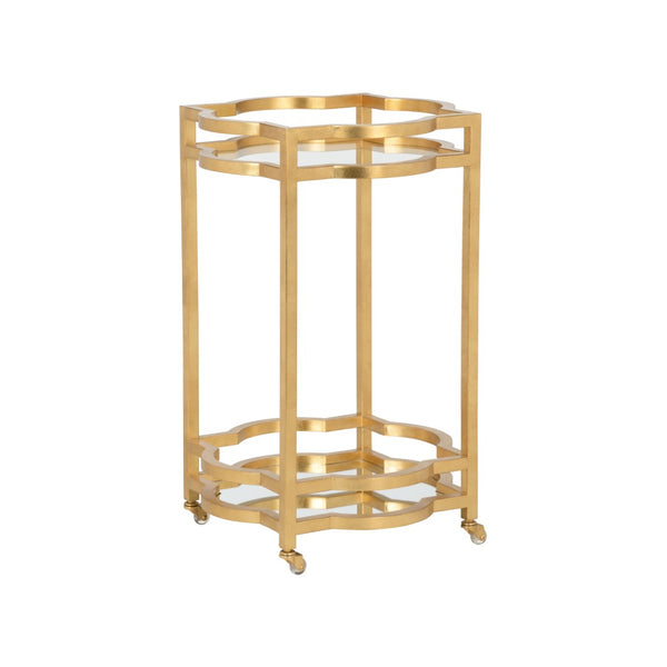 Chelsea House Quatrefoil Gold Bar Cart By Lisa Kahn — Two-Tier Glass & Mirrored Shelf, Luxe Metal Frame For Small Spaces 370155