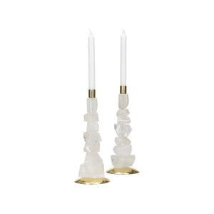 Rock Crystal Candlestands - Pair Pink, Gold 370157 Chelsea House