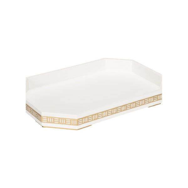 Chelsea House Ambrose White Rectangular Tray With Silver Art Deco Trim — Elegant Vanity Organizer & Serving Accent 370160