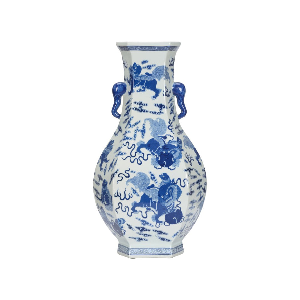 Chelsea House Shi Porcelain Dragon Vase 22.5" Blue-And-White Chinoiserie Accent For Mantel, Table, Collector's Art 370164