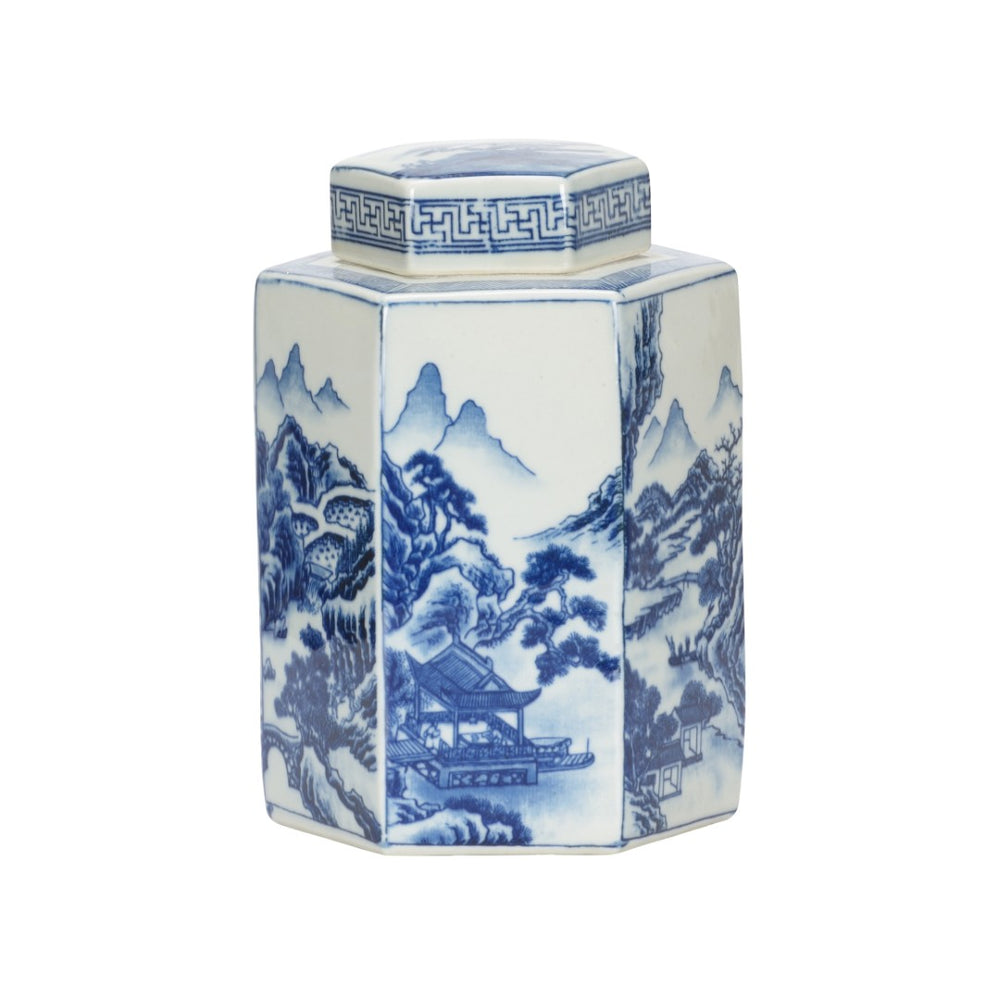 Chelsea House Shan Hand-Painted Blue-And-White Ginger Jar — 8.5" Porcelain Accent With Chinoiserie Landscape Charm 370165