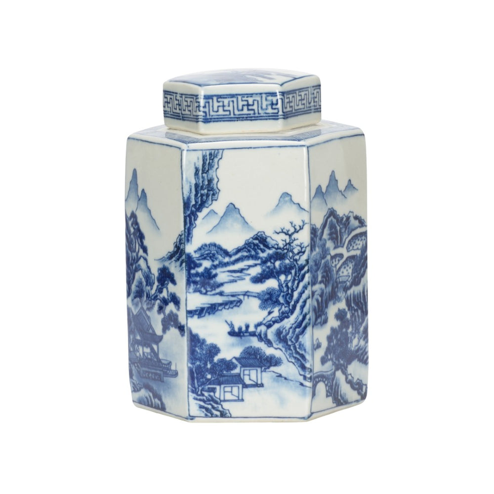 Chelsea House Shan Hand-Painted Blue-And-White Ginger Jar — 8.5" Porcelain Accent With Chinoiserie Landscape Charm 370165