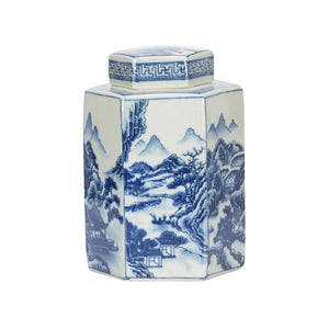 Chelsea House Shan Hand-Painted Blue-And-White Ginger Jar — 8.5" Porcelain Accent With Chinoiserie Landscape Charm 370165