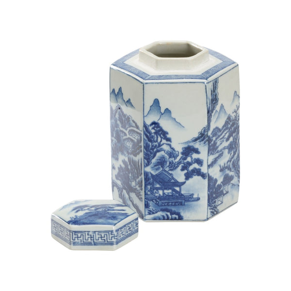 Chelsea House Shan Hand-Painted Blue-And-White Ginger Jar — 8.5" Porcelain Accent With Chinoiserie Landscape Charm 370165