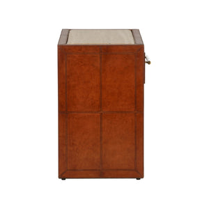 Chelsea House Santino Leather Nightstand With Travertine Top, Cognac Finish, Drawer & Shelf — Timeless Bedside Table 370173