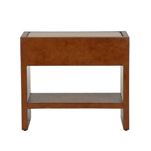 Chelsea House Santino Leather Nightstand With Travertine Top, Cognac Finish, Drawer & Shelf — Timeless Bedside Table 370173