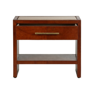 Chelsea House Santino Leather Nightstand With Travertine Top, Cognac Finish, Drawer & Shelf — Timeless Bedside Table 370173