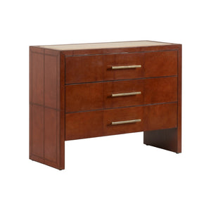 Chelsea House Santino Cognac Leather 3-Drawer Chest With Travertine Top — Spacious, Crafted Storage For Bedrooms 370174