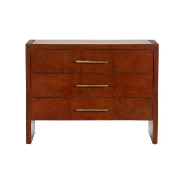 Chelsea House Santino Cognac Leather 3-Drawer Chest With Travertine Top — Spacious, Crafted Storage For Bedrooms 370174