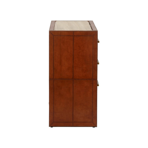 Chelsea House Santino Cognac Leather 3-Drawer Chest With Travertine Top — Spacious, Crafted Storage For Bedrooms 370174