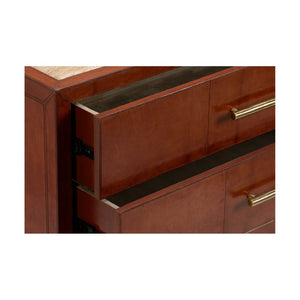 Chelsea House Santino Cognac Leather 3-Drawer Chest With Travertine Top — Spacious, Crafted Storage For Bedrooms 370174