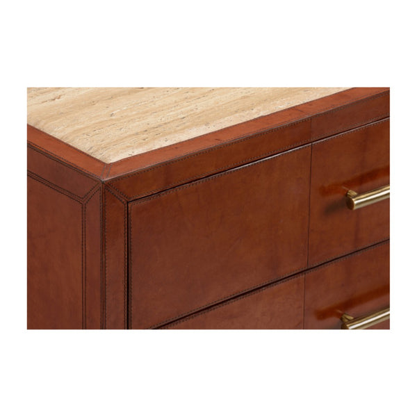 Chelsea House Santino Cognac Leather 3-Drawer Chest With Travertine Top — Spacious, Crafted Storage For Bedrooms 370174