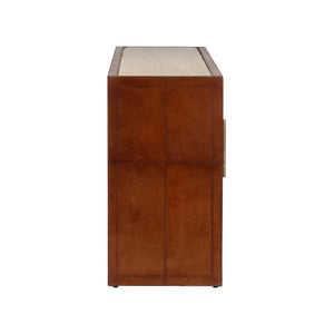 Chelsea House Santino Cognac Leather Buffet With Travertine Top — Spacious Transitional Storage, Durable Craftsmanship 370175