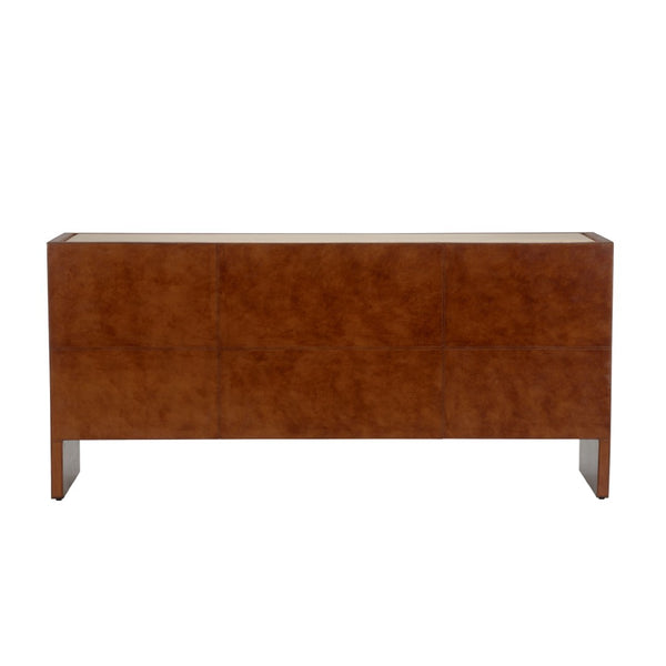 Chelsea House Santino Cognac Leather Buffet With Travertine Top — Spacious Transitional Storage, Durable Craftsmanship 370175