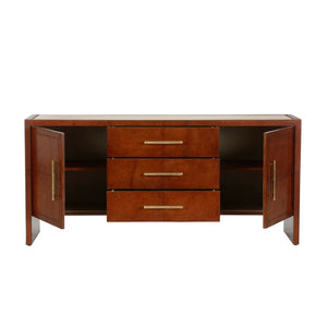 Chelsea House Santino Cognac Leather Buffet With Travertine Top — Spacious Transitional Storage, Durable Craftsmanship 370175