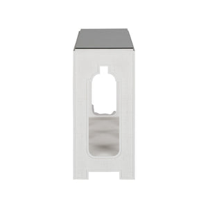 Chelsea House Yangon White Raffia Console Table With Removable Glass Top, Lower Shelf, Sculptural Coastal Modern Design 370186