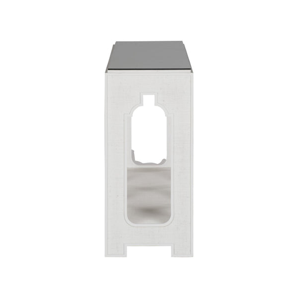 Chelsea House Yangon White Raffia Console Table With Removable Glass Top, Lower Shelf, Sculptural Coastal Modern Design 370186