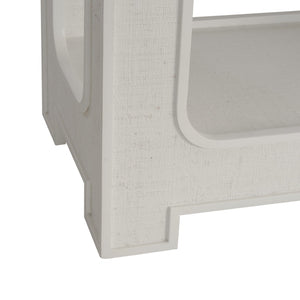 Chelsea House Yangon White Raffia Console Table With Removable Glass Top, Lower Shelf, Sculptural Coastal Modern Design 370186