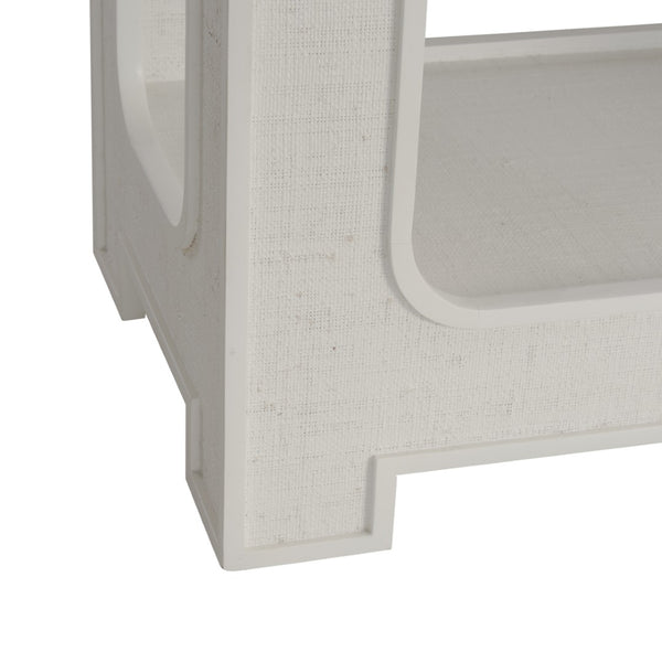 Chelsea House Yangon White Raffia Console Table With Removable Glass Top, Lower Shelf, Sculptural Coastal Modern Design 370186