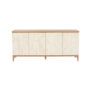Chelsea House Lando Oak Cabinet With White Stone Doors — Contemporary 73" Wide Storage Piece For Entry, Dining, Living Spaces 370189