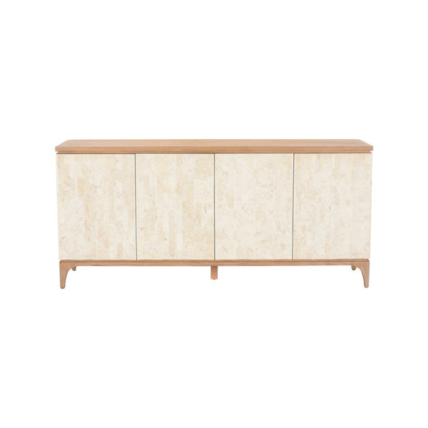 Chelsea House Lando Oak Cabinet With White Stone Doors — Contemporary 73" Wide Storage Piece For Entry, Dining, Living Spaces 370189