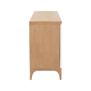 Chelsea House Lando Oak Cabinet With White Stone Doors — Contemporary 73" Wide Storage Piece For Entry, Dining, Living Spaces 370189