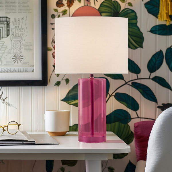 English Elm Glass Blush Table Lamp with Pink Drum Shade for Bedroom or Console Styling B035P264520