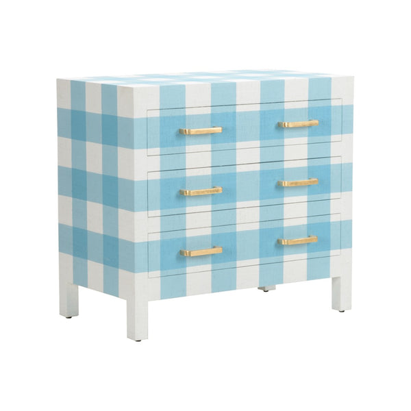 Chelsea House Gracious Raffia Chest In Blue-And-White Plaid By Jamie Merida — Coastal Chic Storage With Gold Leaf Pulls And 3 Drawers 370190
