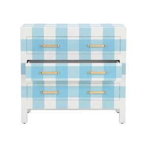 Chelsea House Gracious Raffia Chest In Blue-And-White Plaid By Jamie Merida — Coastal Chic Storage With Gold Leaf Pulls And 3 Drawers 370190