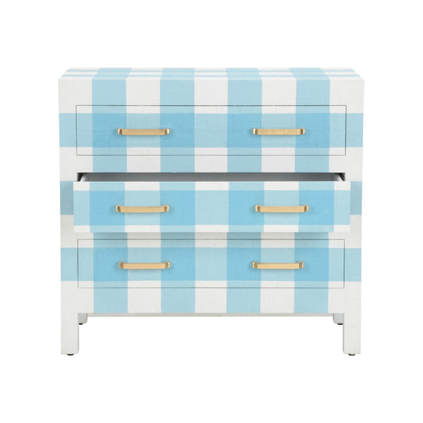 Chelsea House Gracious Raffia Chest In Blue-And-White Plaid By Jamie Merida — Coastal Chic Storage With Gold Leaf Pulls And 3 Drawers 370190