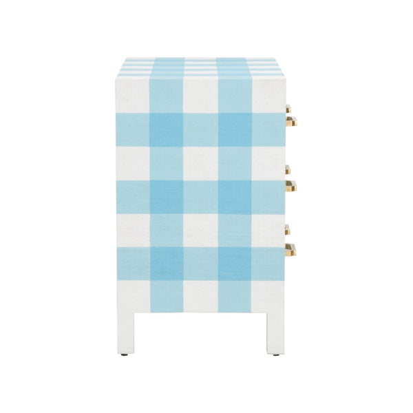 Chelsea House Gracious Raffia Chest In Blue-And-White Plaid By Jamie Merida — Coastal Chic Storage With Gold Leaf Pulls And 3 Drawers 370190