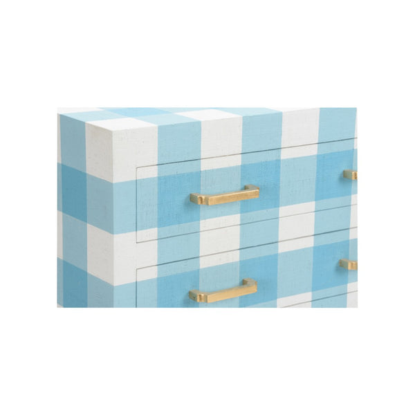Chelsea House Gracious Raffia Chest In Blue-And-White Plaid By Jamie Merida — Coastal Chic Storage With Gold Leaf Pulls And 3 Drawers 370190